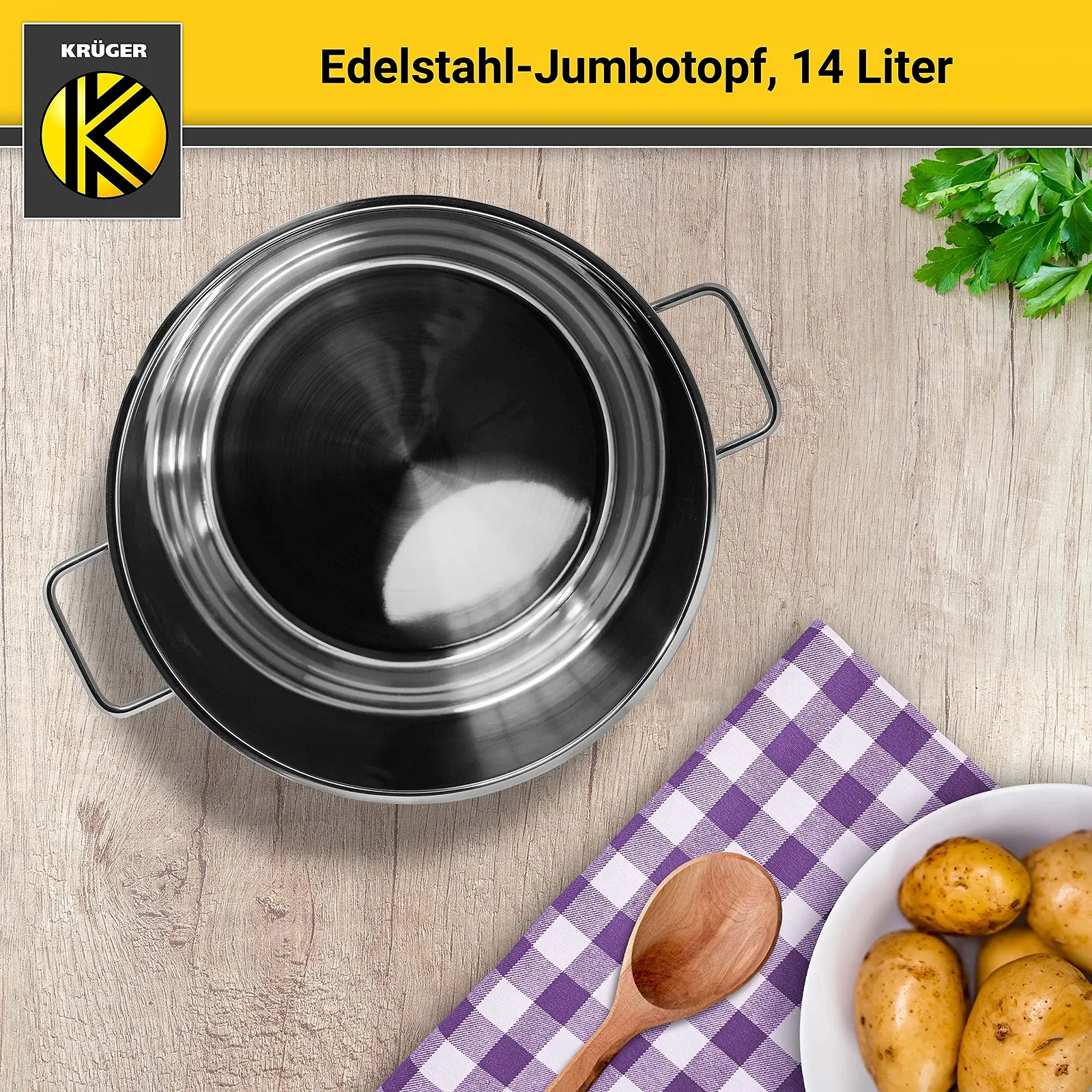 Кастрюля Krüger Jumbo из нержавеющей стали с крышкой для наблюдения за приготовлением пищи, фото №3 Кастрюля Krüger Jumbo из нержавеющей стали с крышкой для наблюдения за приготовлением пищи, фото №3