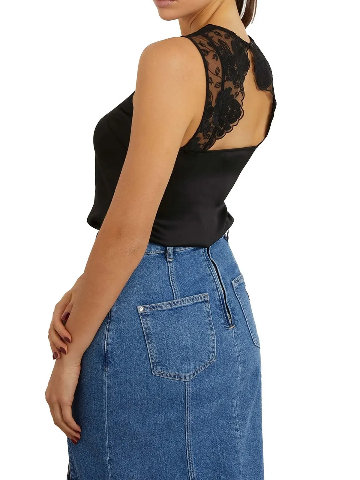 Топ без рукавів GUESS Perla з мереживом для жінок Маленький Чорний (Jet Black), фото №3 Топ без рукавів GUESS Perla з мереживом для жінок Маленький Чорний (Jet Black), фото №3