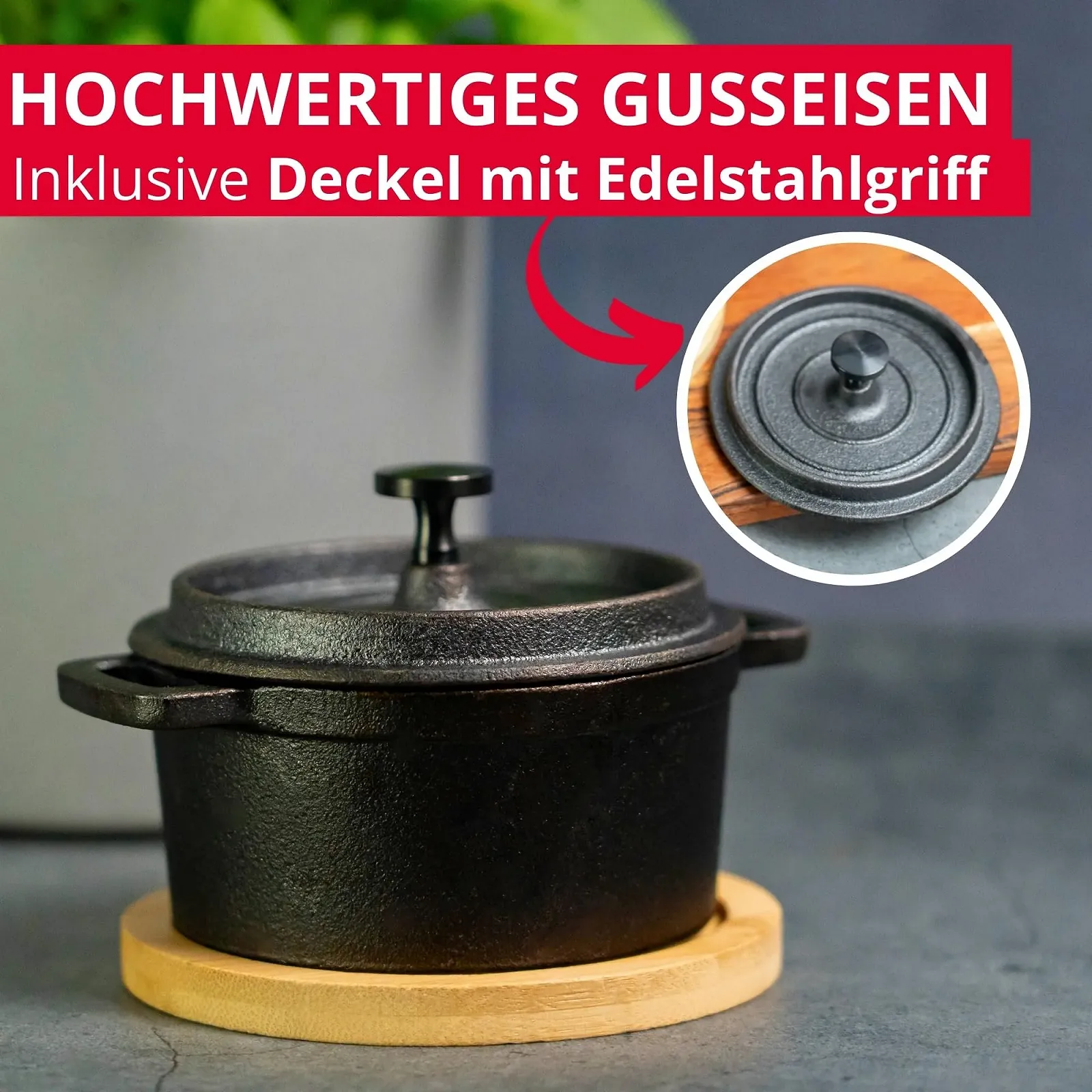 Горщик чавунний Westmark Tapas + Friends з кришкою та бамбуковою підставкою 250 мл, фото №5