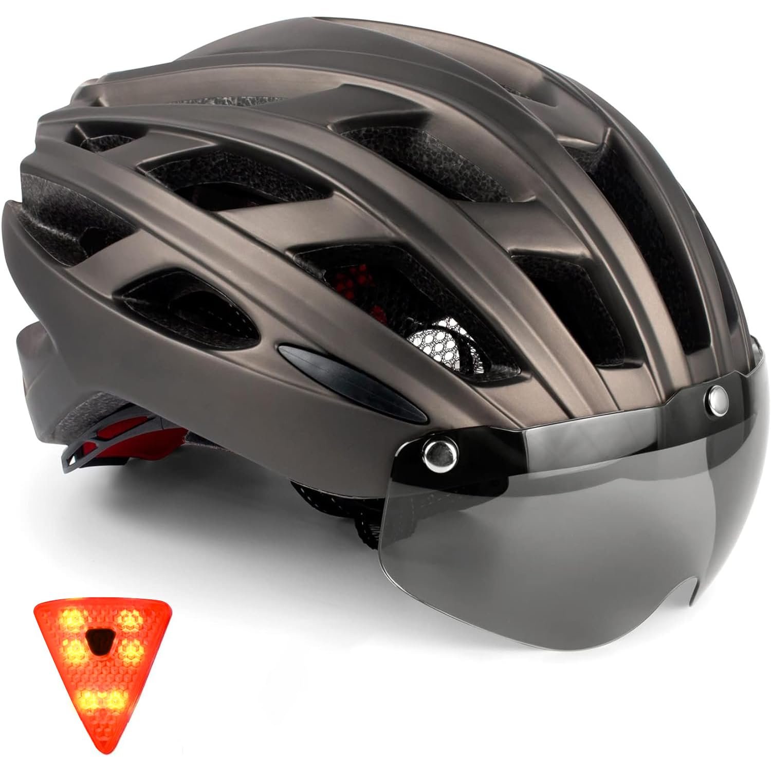 Шолом велосипедний KINGLEAD MTB з магнітним візором, регульований, легкий, для скейтерів, вбудований світлодіодний задній ліхтар, фото №1