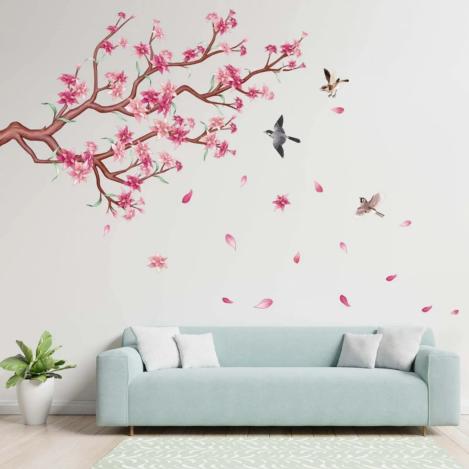 Наклейка на стіну Pink Cherry Blossom Матовий ПВХ Рожевий, фото №2