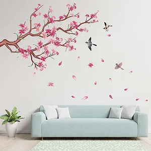 Наклейка на стіну Pink Cherry Blossom Матовий ПВХ Рожевий synthetic.ua - Фото 1