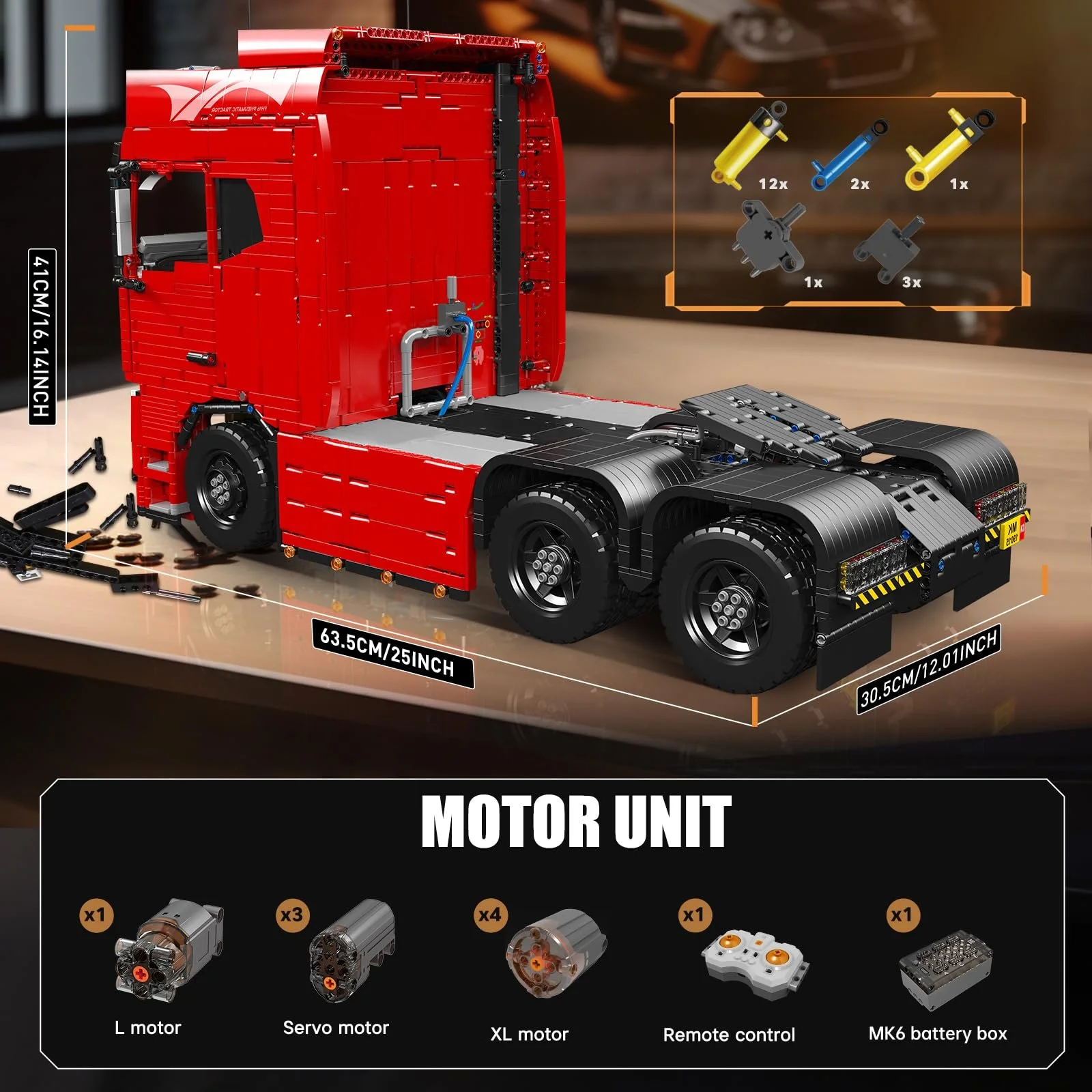 Конструктор Грузовик Technik Mould King 19015 Mobile Pneumatic, 4608 деталей, Локомотив для буксировки с моторами, Двойное управление: пульт 2.4 G и приложение, фото №5