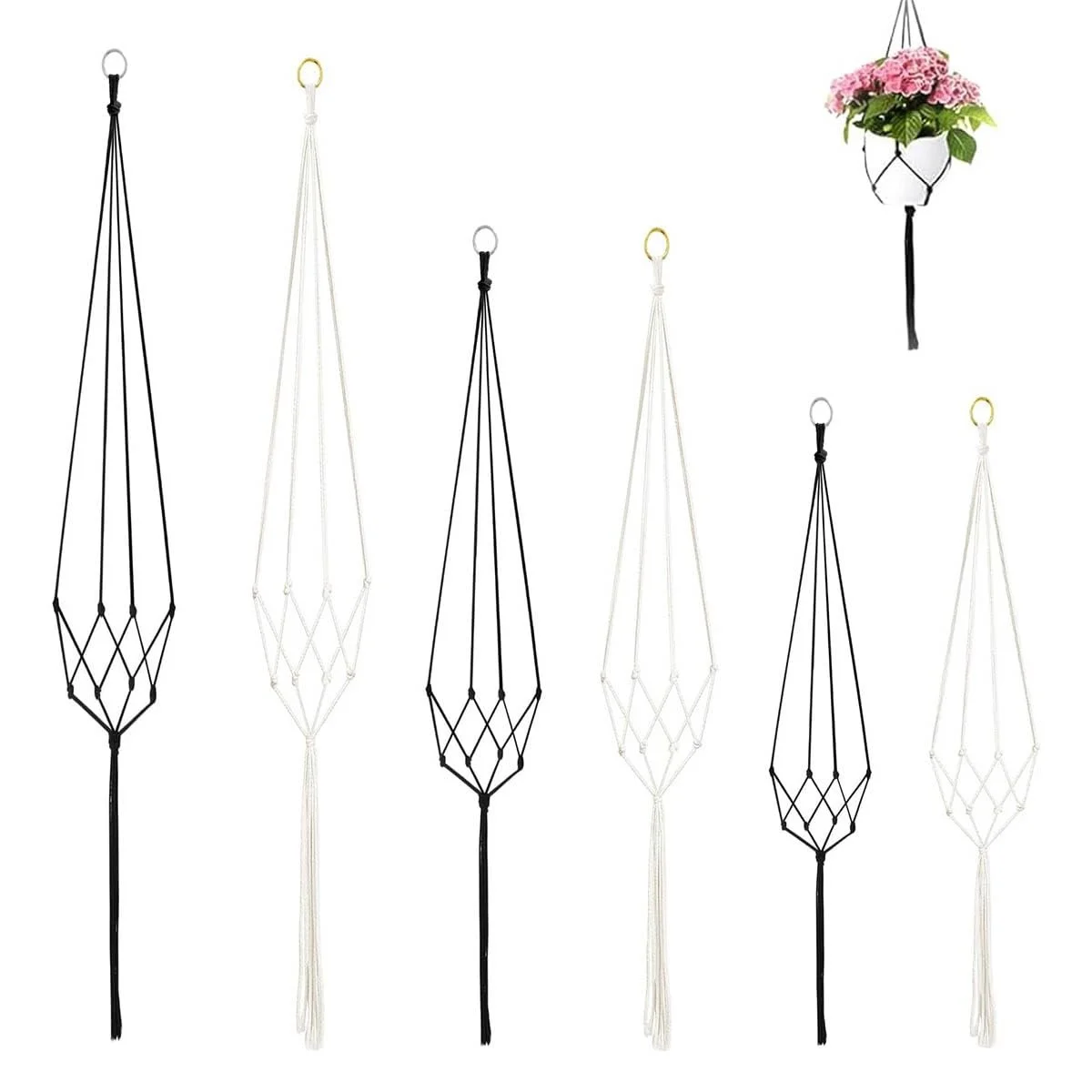 Підвісні кошики макраме 6 шт. бавовняна мотузка, фото №1 Підвісні кошики макраме 6 шт. бавовняна мотузка, фото №1