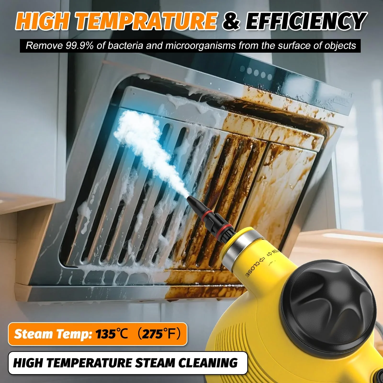 Ручний пароочисник 1050 Вт 450 мл 3.5 бар 8 аксесуарів 2 м кабель, фото №3 Ручний пароочисник 1050 Вт 450 мл 3.5 бар 8 аксесуарів 2 м кабель, фото №3