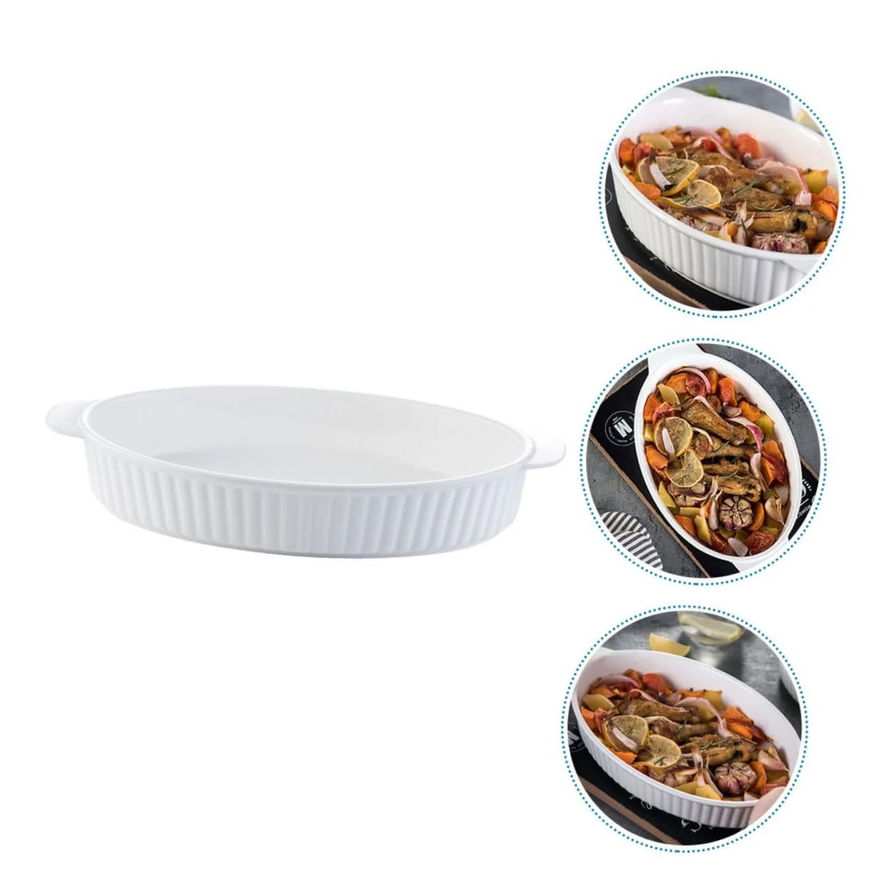 Форма для запекания Amosfun овальная керамическая с двойными ручками термостойкая можно мыть в посудомоечной машине, фото №3