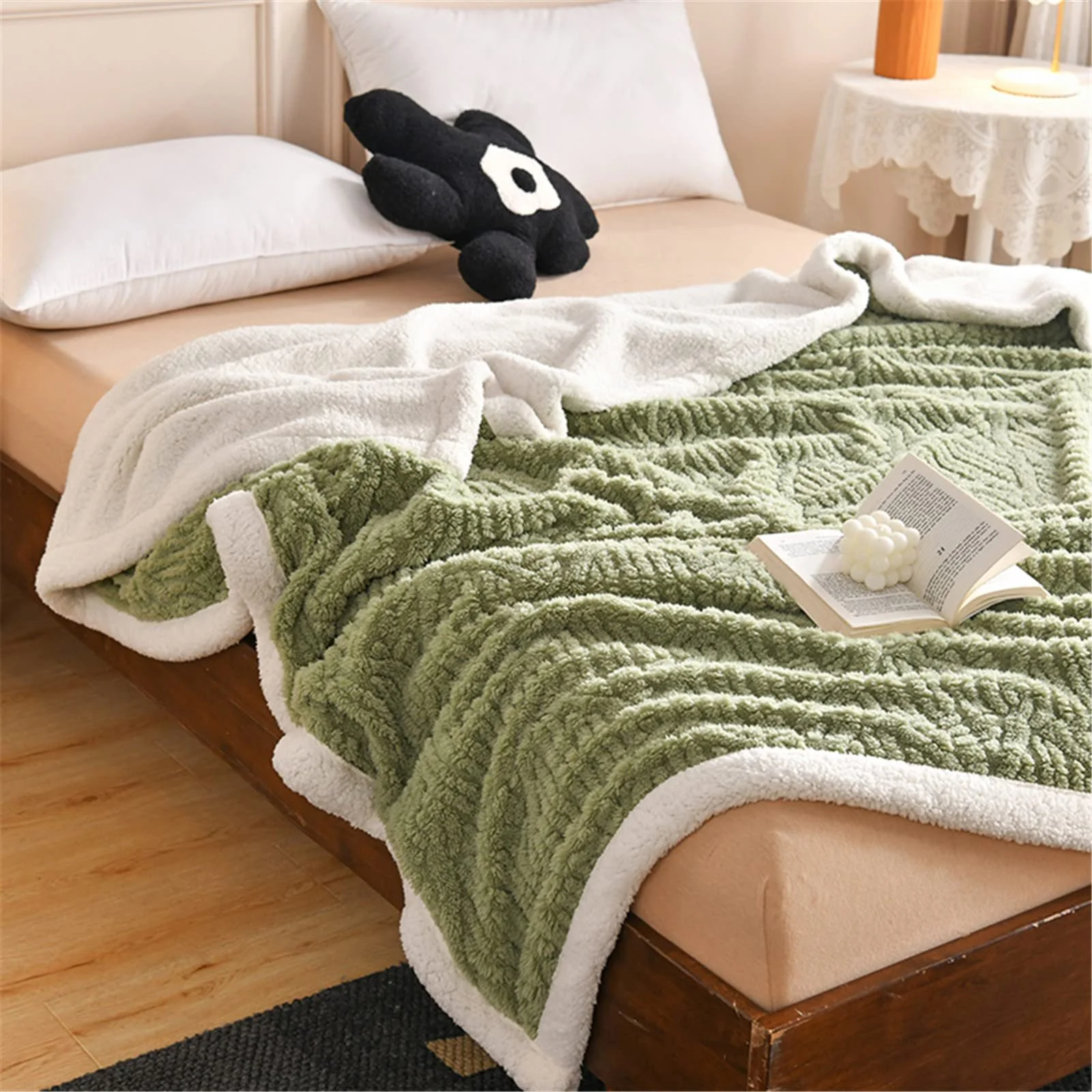 Одеяло Hayisugal Sherpa Cuddly, Пушистое одеяло для сна, Супер мягкое флисовое одеяло как одеяло для дивана, Покрывало или одеяло, Одеяло для дивана, Зеленое, 200 x 230 см, фото №3