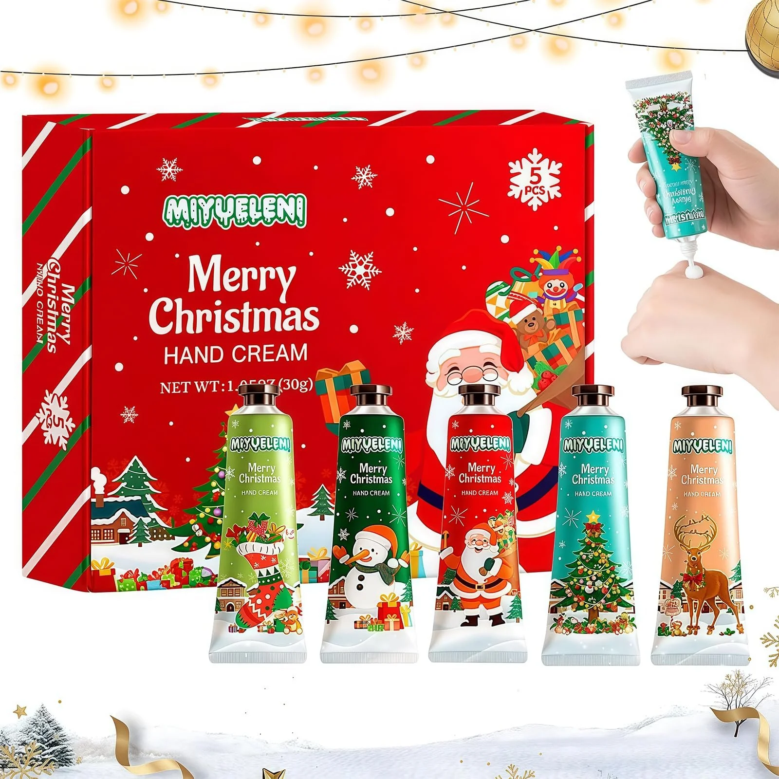 Набір кремів для рук Різдвяний, 5 x 30 г, Живильний набір кремів для рук з маслом ши, фото №1