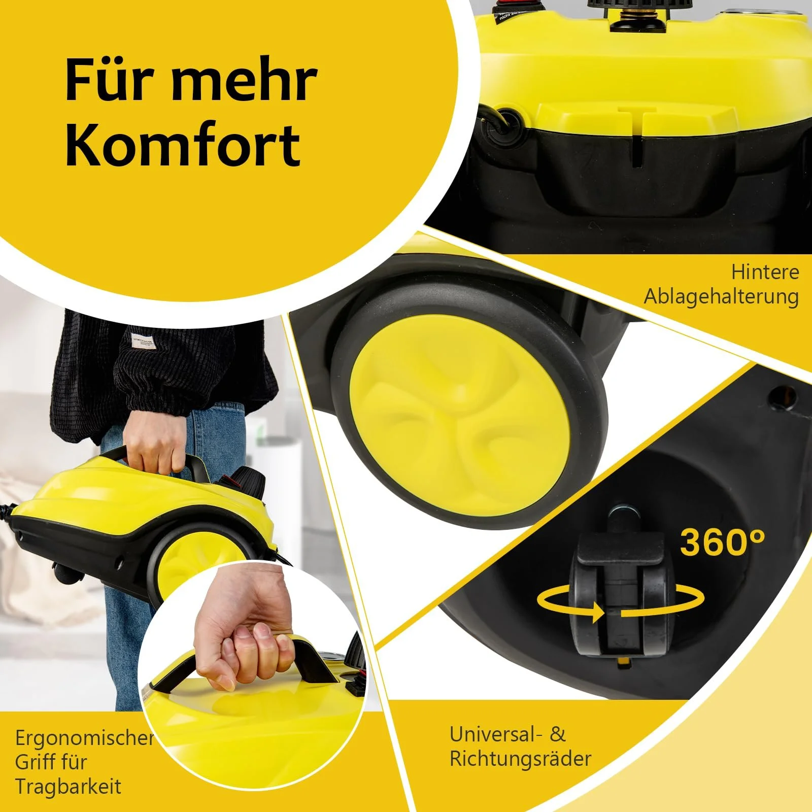 Пароочисник GOPLUS 2000 Вт 5 бар 1.8 л 108 м² 8 хв Жовтий, фото №4