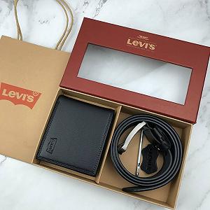 Подарочный набор для мужчины Levis мужской кожаный ремень и кошелек из натуральной кожи в подарочной коробке - Фото 1