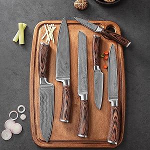 Набір ножів Wakoli Damascus 6 од. Дамаська сталь, VG10, леза 8-20.5 см, ручки з дерева пакка synthetic.ua - Фото 1