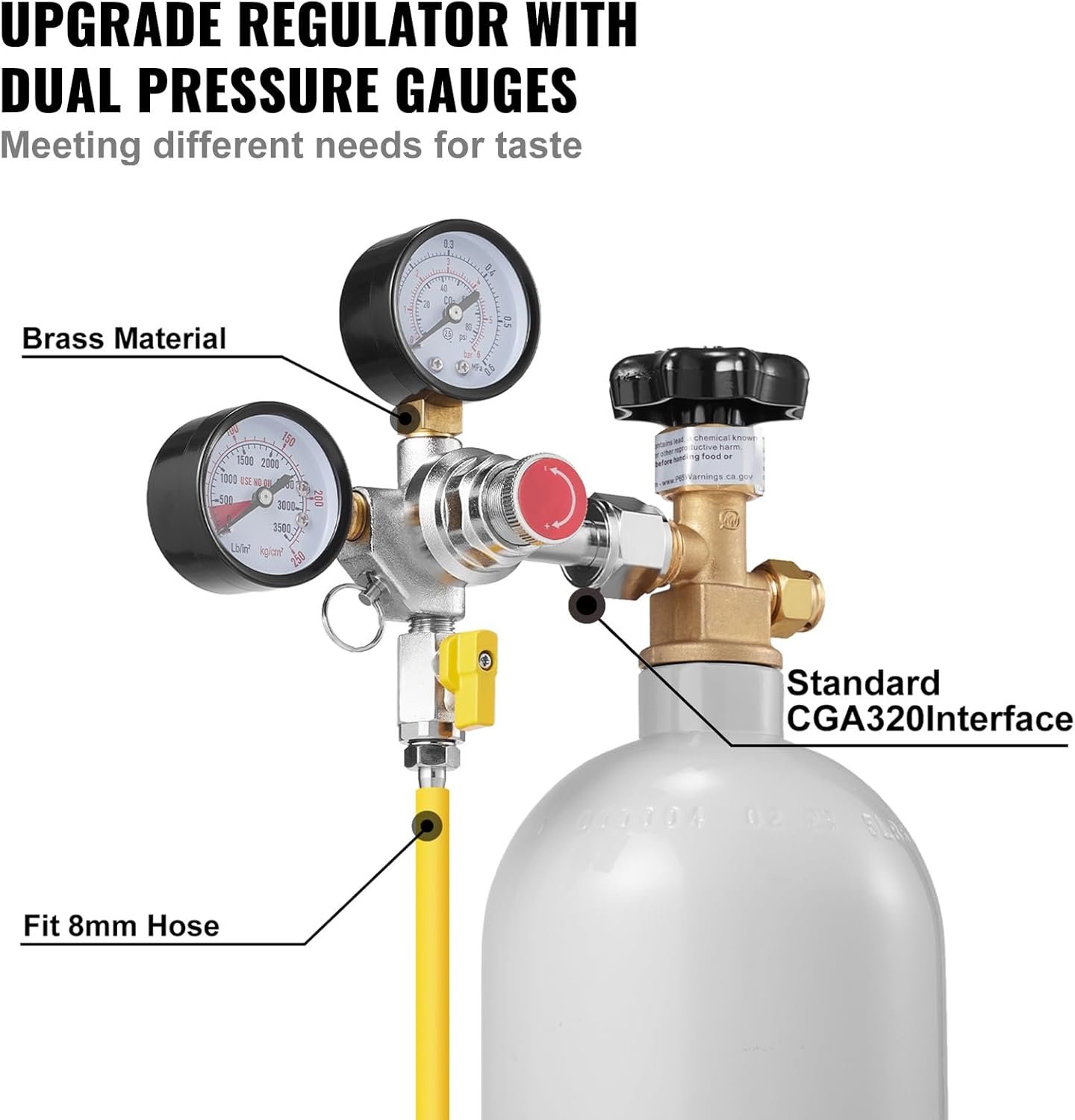 Регулятор тиску VEVOR з подвійним манометром, фото №3