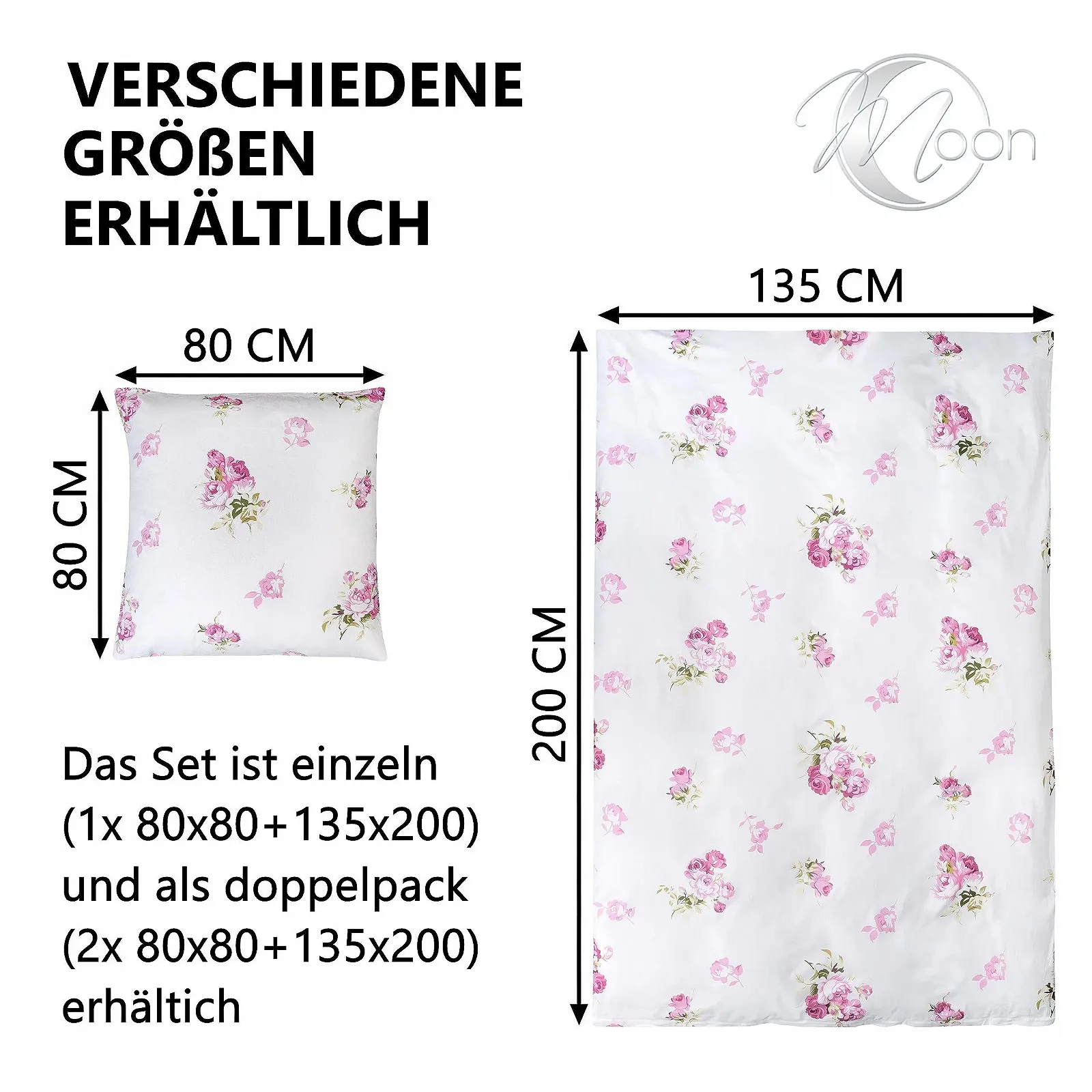 Комплект постельної білизни Moon Rosemarie 135 x 200 / 80 x 80 см 100% бавовна квітковий візерунок, фото №4