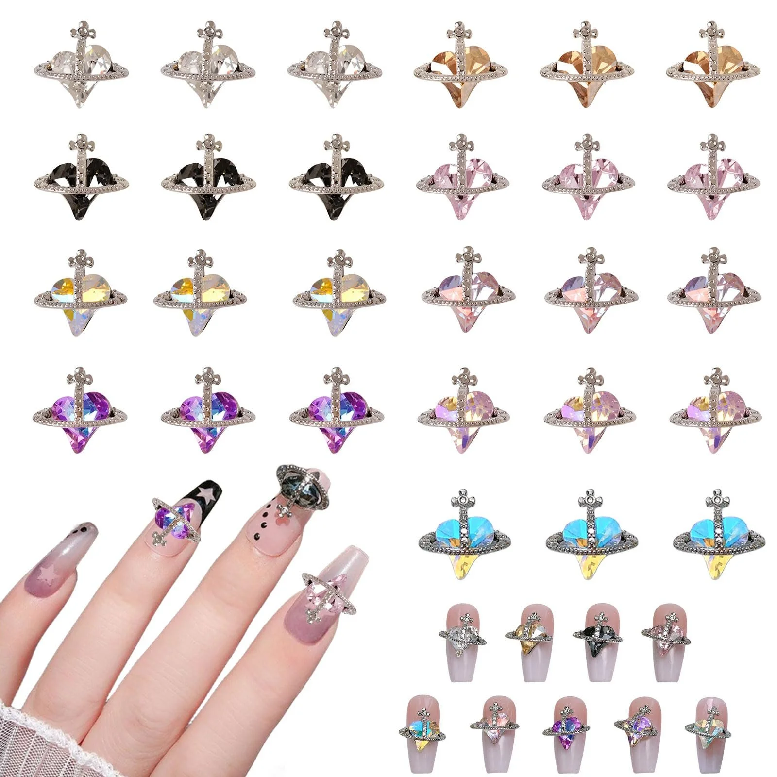 Планети, Набір з 27 шт. Підвіски для нігтів у формі Сатурна, фото №1