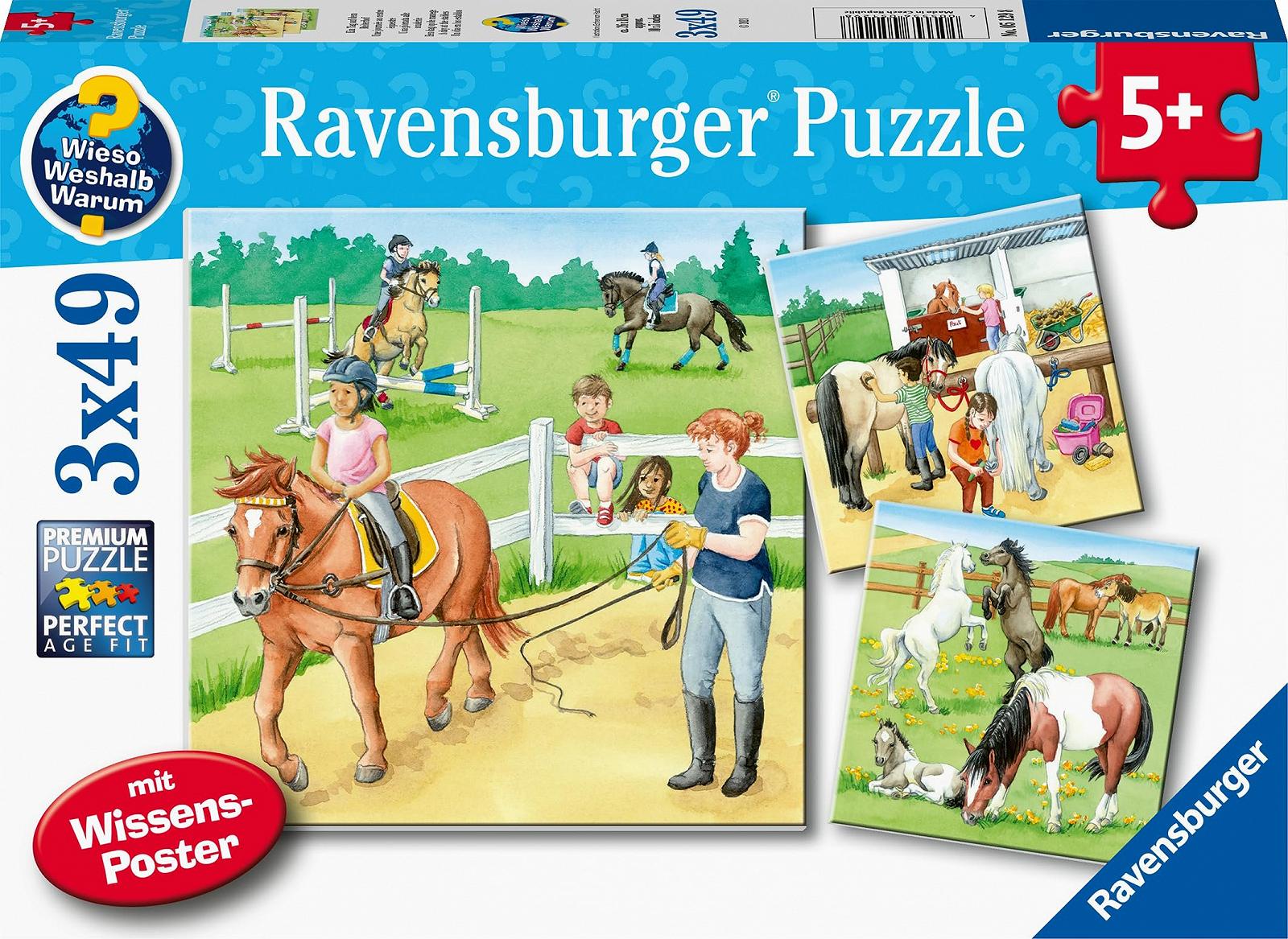 Дитячий пазл Ravensburger Wieso? Weshalb? Warum? 05129 Один день на кінній фермі 3 x 49 елементів від 5 років, фото №1