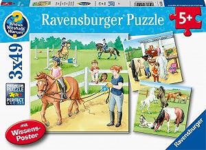 Дитячий пазл Ravensburger Wieso? Weshalb? Warum? 05129 Один день на кінній фермі 3 x 49 елементів від 5 років - Фото 1
