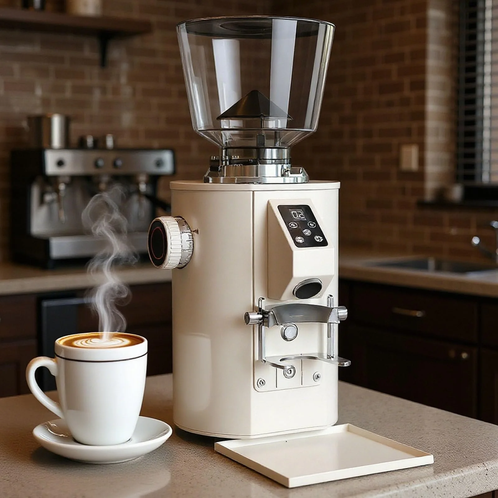 Кофемолка 64 мм Плоские жернова 450 г Емкость контейнера для зерен 9 настроек помола Бежевый, фото №1