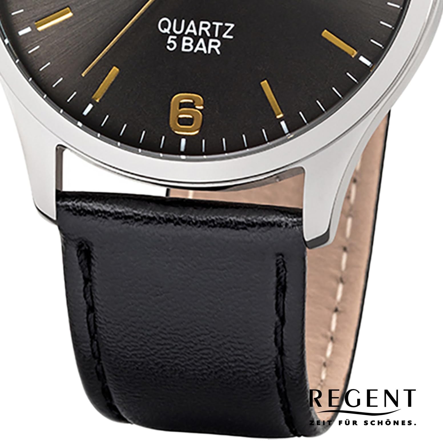 Чоловічий Годинник Regent Кварцовий Аналоговий 11110810, чорний, Шкіряний Ремінець, фото №3