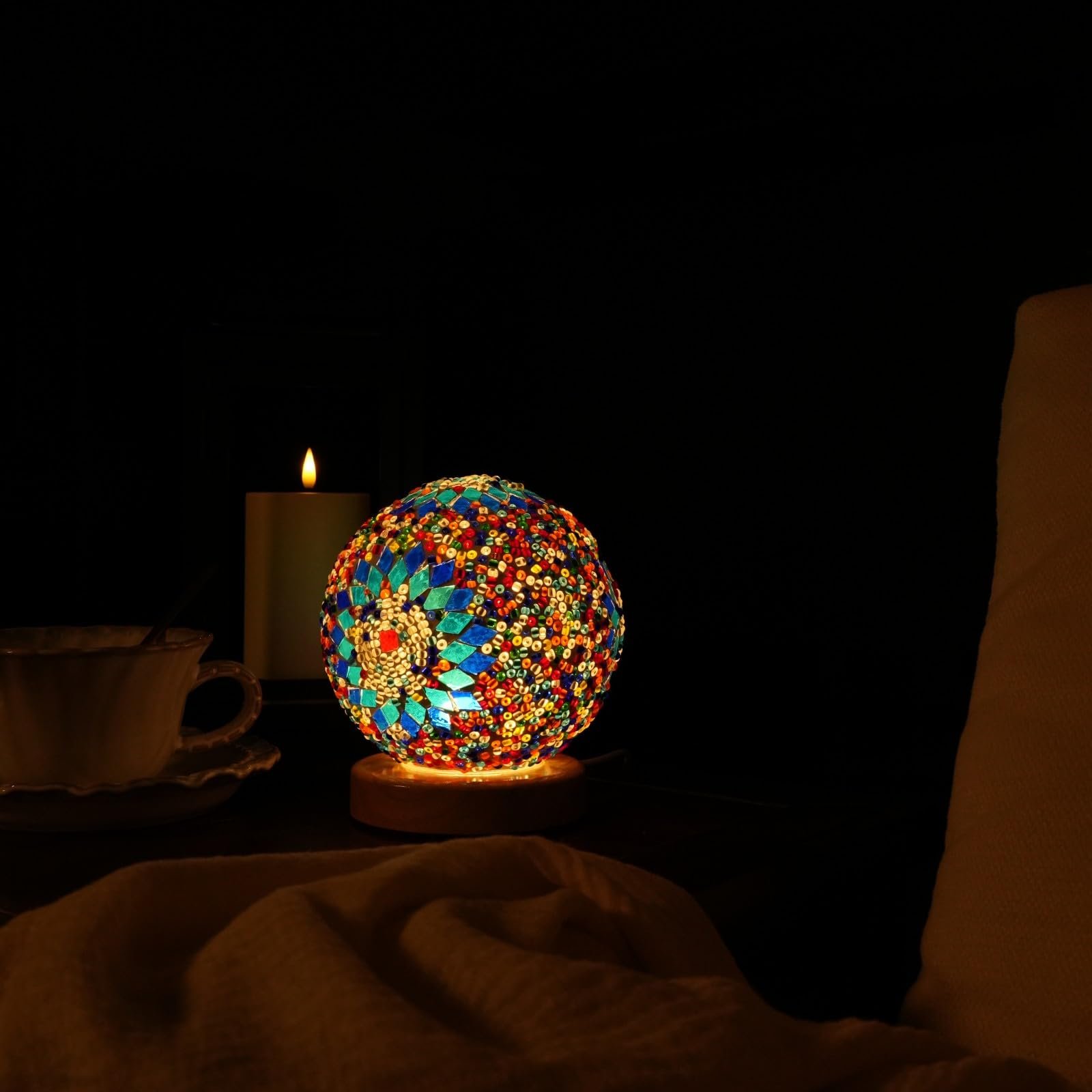 Настільна лампа Glass Patchwork Boho 15.5 x 12.5 см USB Boho Blue, фото №4