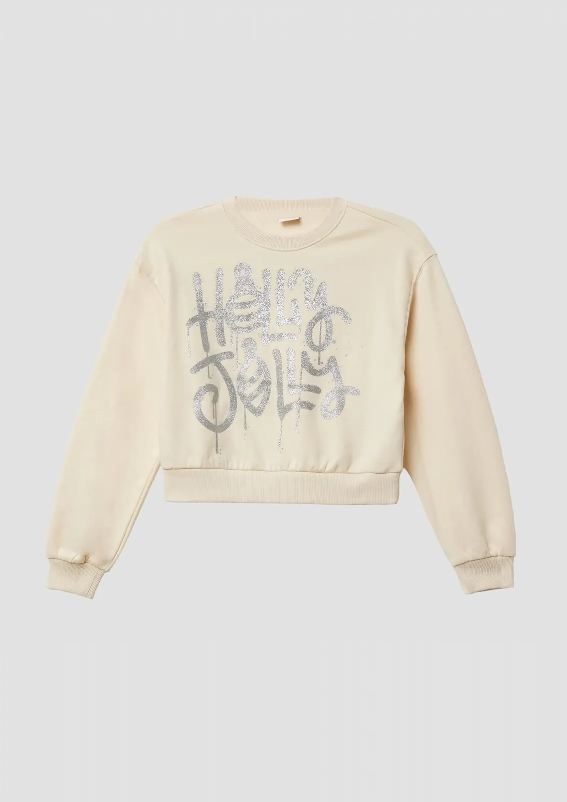 Свитшот s.Oliver укороченного большого размера с блестящим принтом для девочки, фото №5