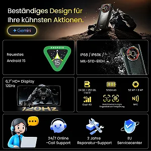 Защищенный смартфон LAGENIO Panther 2 Pro Android 15 24GB RAM 256GB ROM/1TB 50MP + 8MP 6.7" HD+ 120Hz 5150mAh/18W Dual 4G SIM NFC GPS OTG synthetic.ua - Фото 1