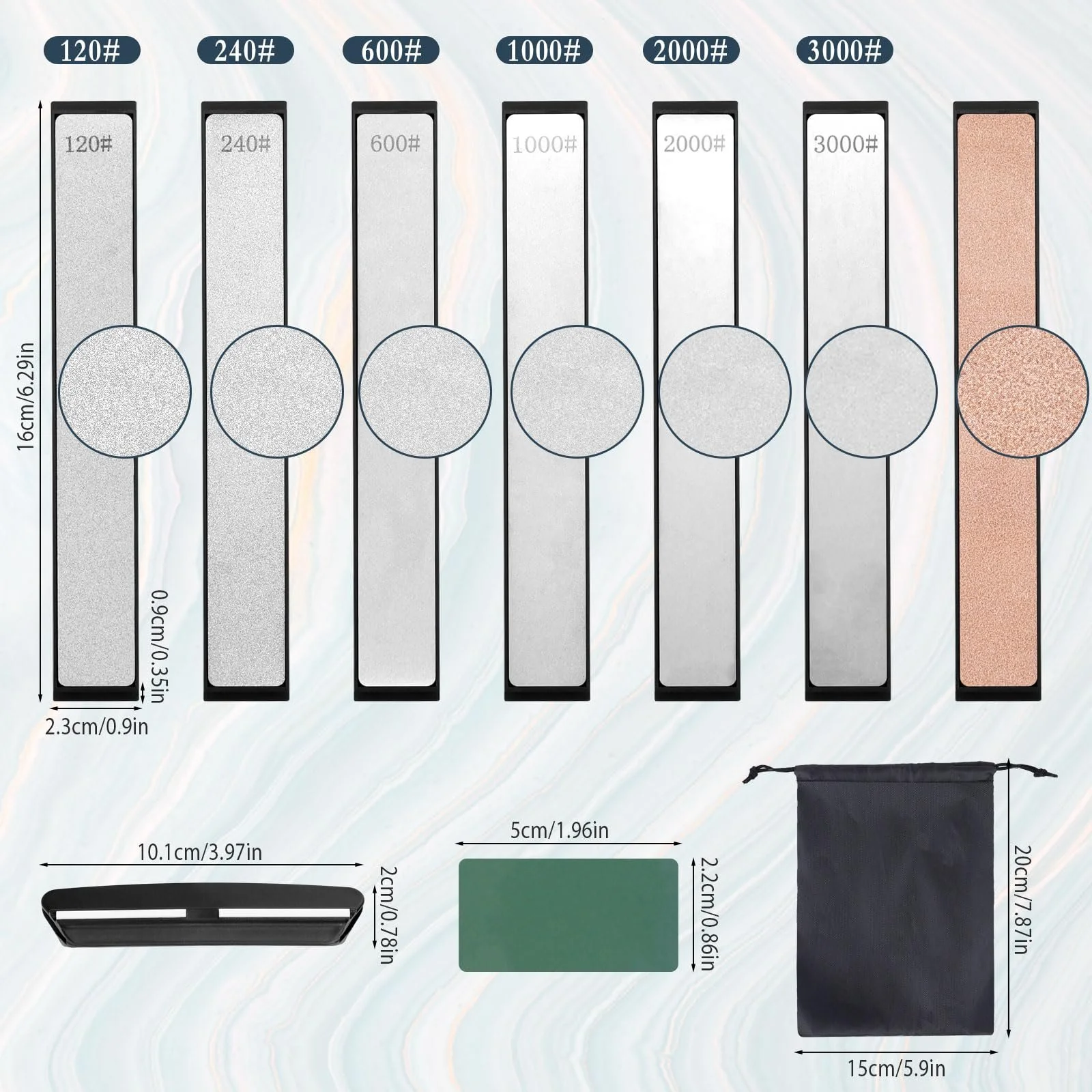Набір алмазних точильних каменів 10 штук 120-3000 Grit з основою та аксесуарами, фото №6