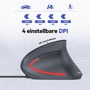 Мышь TECKNET вертикальная оптическая эргономичная 6400 DPI 6 кнопок LED подсветка USB кабель серый synthetic.ua - Фото 1