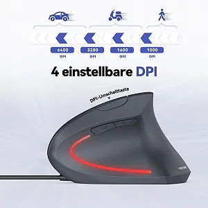 Миша TECKNET вертикальна оптична ергономічна 6400 DPI 6 кнопок LED підсвічування USB кабель сірий synthetic.ua - Фото 1