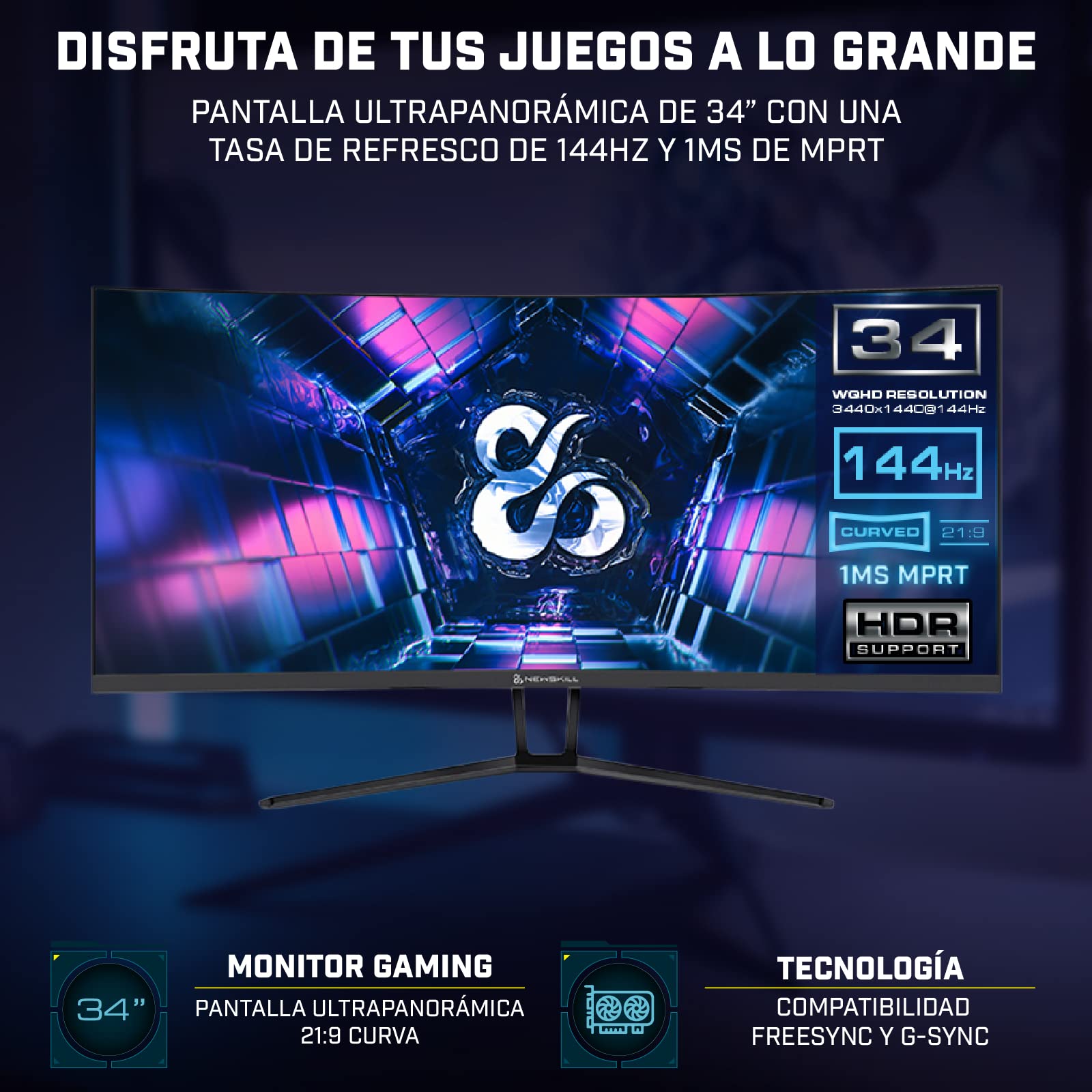Монітор Newskill Icarus 34 дюйми WQHD 144Hz Gaming, фото №2