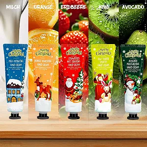 Набор кремов для рук из 5 мини-кремов для рук с фруктовыми экстрактами, крем для рук для очень сухой кожи, рождественские подарки для жены, матери, девушки, небольшие рождественские подарки 5 x 30 г synthetic.ua - Фото 1