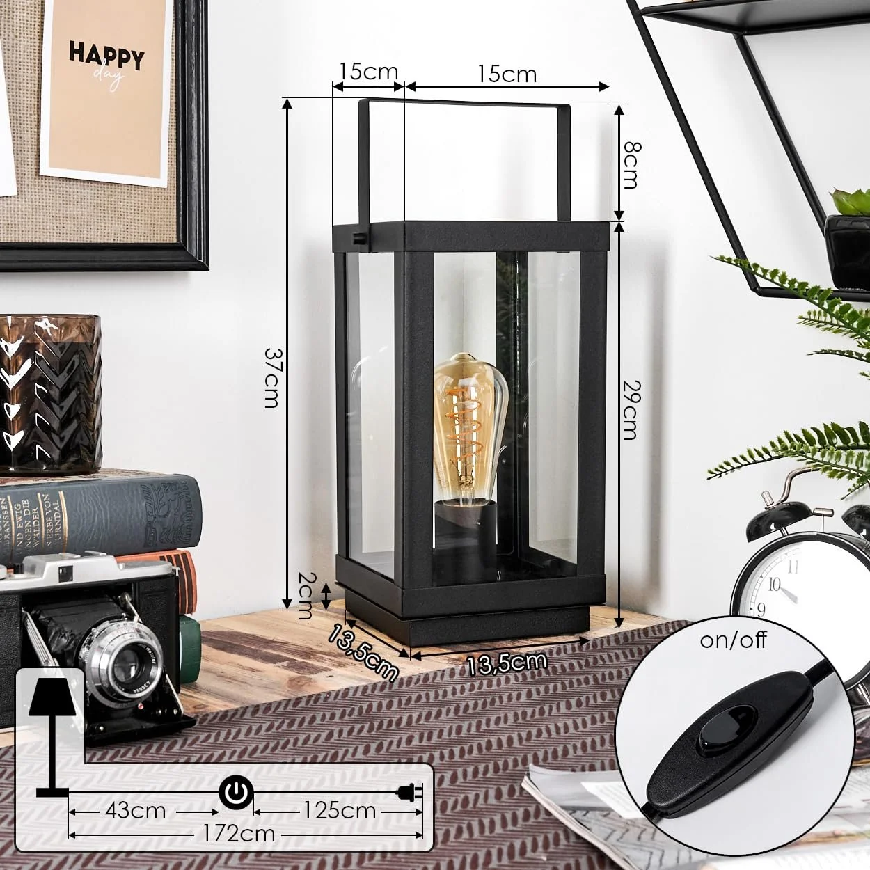 Настільна лампа HOFSTEIN Karan E27 Висота 37 см Чорна/Прозора, фото №5