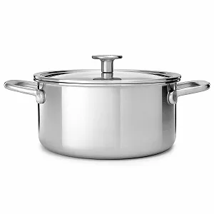 Кастрюля KitchenAid MultiPly 3PLY Нержавеющая сталь без PFAS Стеклянная крышка 24 см/4.9 л Индукция Silver - Фото 1