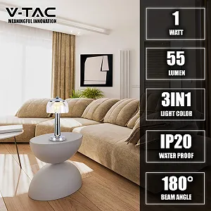 Настільна лампа V-TAC Акумуляторна IP20 1 Вт 55 лм 3-в-1 Хром synthetic.ua - Фото 1