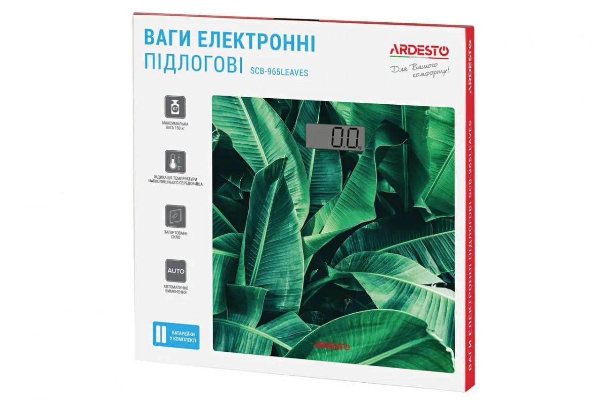 Весы напольные Ardesto SCB-965-LEAVES 30х30 см зеленые, фото №4 Весы напольные Ardesto SCB-965-LEAVES 30х30 см зеленые, фото №4