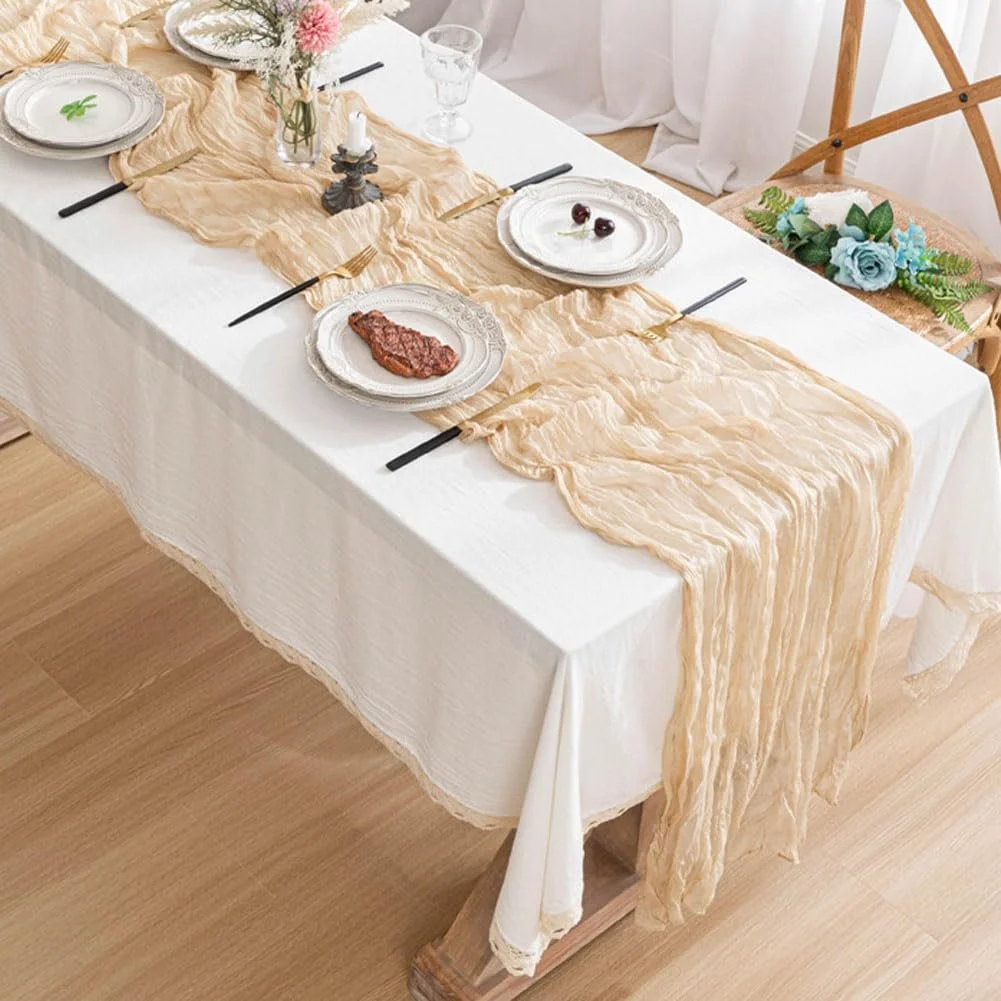 Скатертина-доріжка Boho Gauze Muslin Cheese Cloth 90 x 300 см 6 шт Бежевий, фото №6