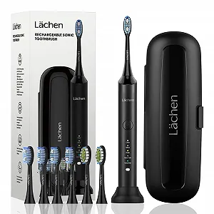 Звуковая зубная щетка Lächen 5 программ 6 насадок футляр Черная - Фото 1