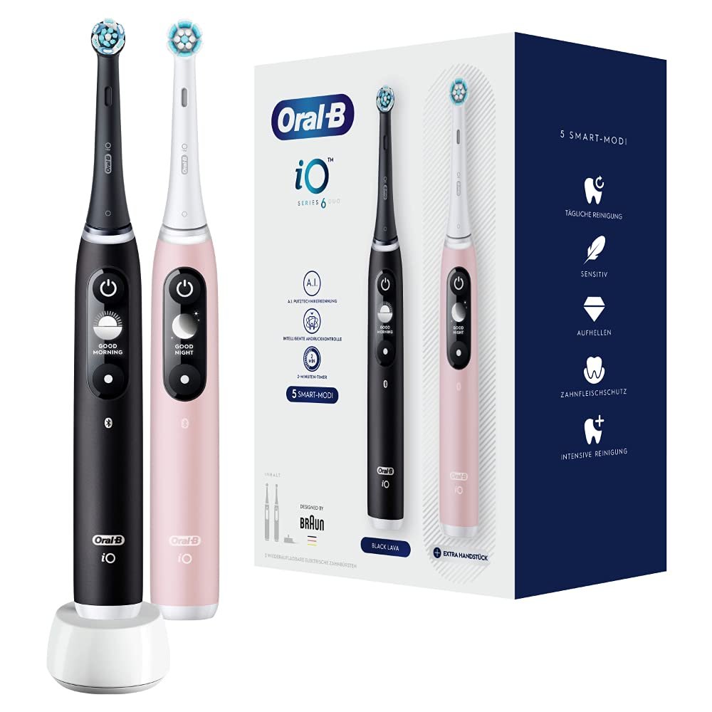 Електрична зубна щітка Oral-B iO Series 6 набір 2 шт. 5 режимів Чорна лава/Рожевий пісок, фото №1