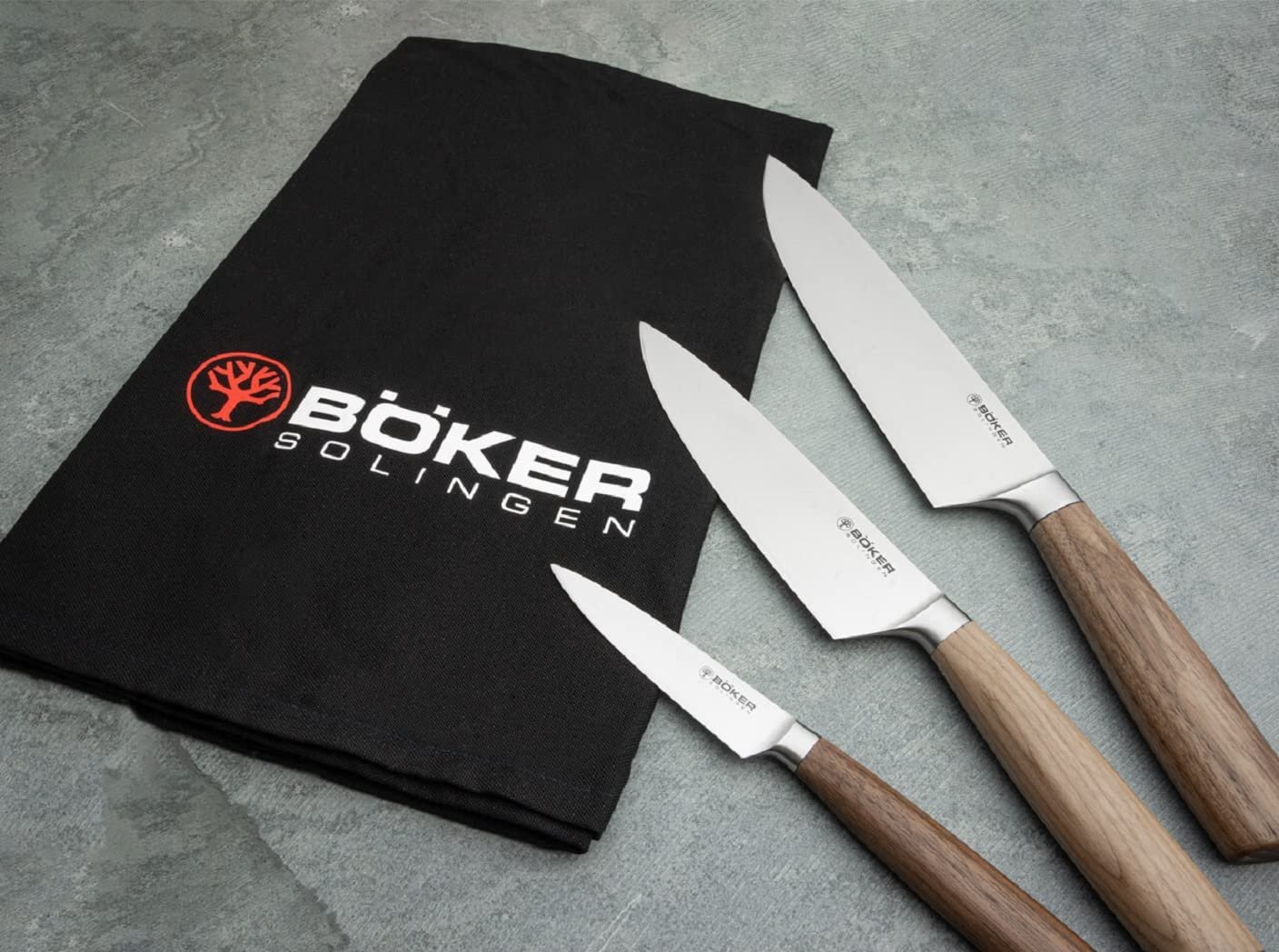 Набор ножей Шеф-повара Böker Manufaktur Solingen Core Trio с полотенцем X50CrMoV15 / Орех, коричневый, 3 шт., фото №3