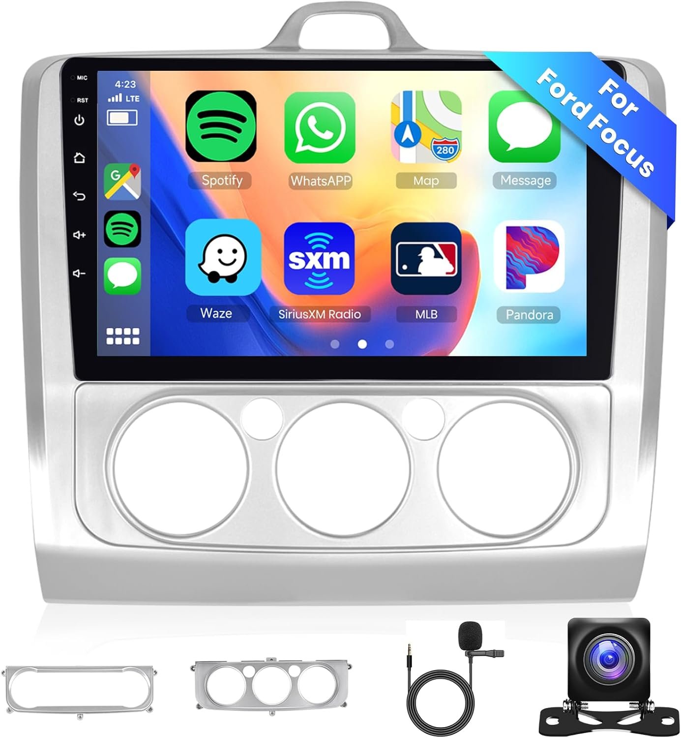 Штатна автомагнітола Hodozzy для Ford Focus 2004-2011 / 9" / Сенсорна / 2/32Гб / Android 13 / Apple CarPlay / Android Auto / Bluetooth / WI-FI / GPS / USB, фото №1