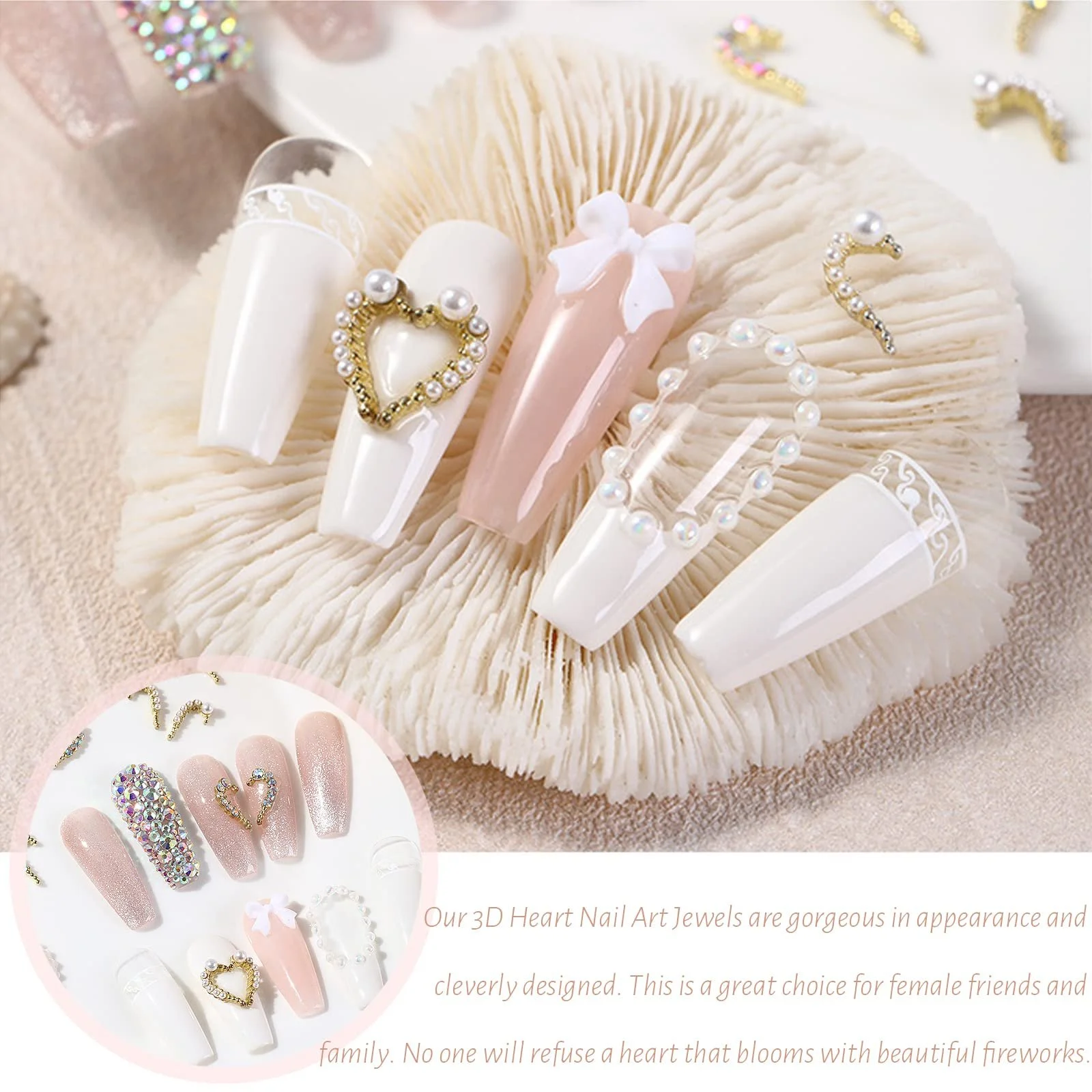 Підвіски для нігтів 3D Стрази Форма Серця 24 шт., фото №4
