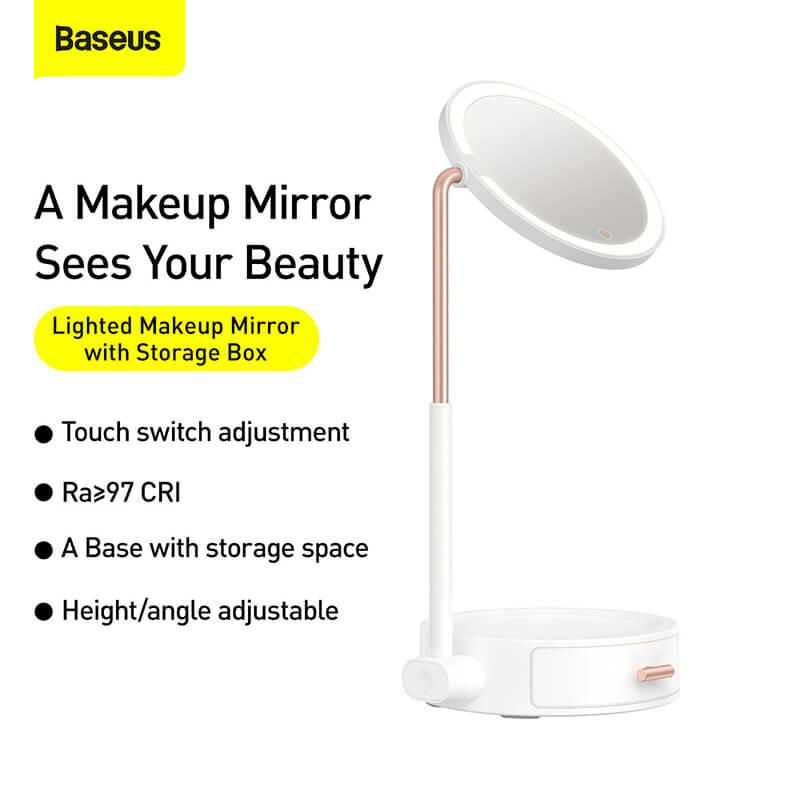 Озеркало BASEUS Lighted Makeup Mirror with Storage Box 3 Level touch brightness (DGZM-02), фото №5