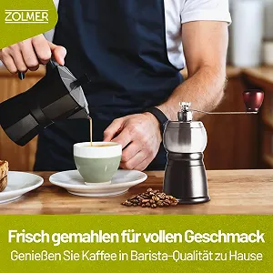 Ручная кофемолка Zolmer, ручная кофемолка с жерновами из нержавеющей стали, регулируемые уровни помола для эспрессо, фильтр-кофе и мокко, компактная synthetic.ua - Фото 1
