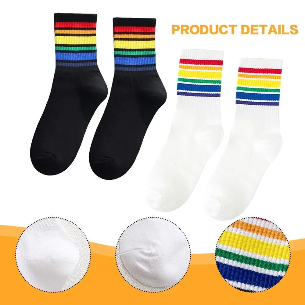 Носки Rainbow Pride, 2 пары, спортивные носки CSD, ЛГБТК аксессуары унисекс, подарки Rainbow, Gay Pride, белые, для мужчин и женщин, фото №3