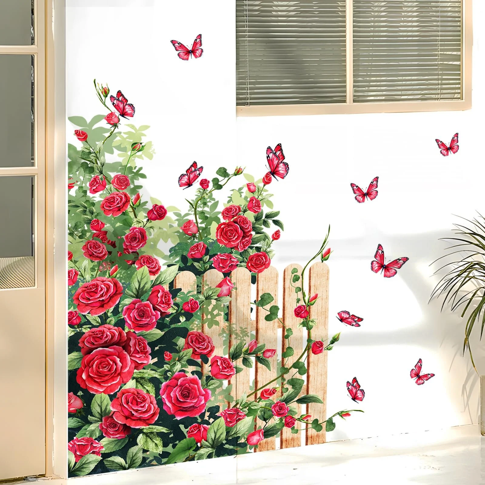 Наклейка на стіну Supzone Червона троянда Плетиста троянда біля огорожі Червона, фото №5