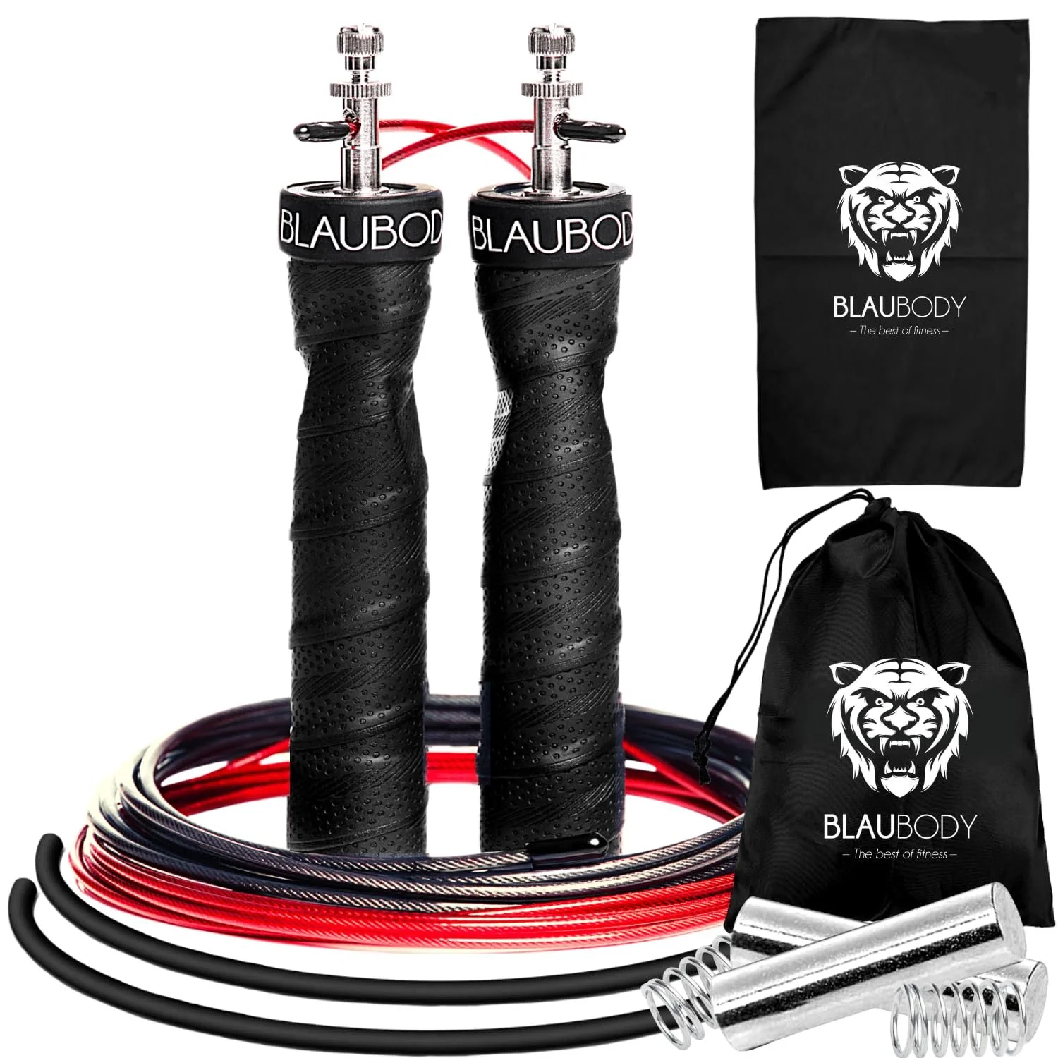 Скакалка BLAUBODY Adjustable 2 x 160 г з підшипниками та рушником із мікрофібри, фото №1 Скакалка BLAUBODY Adjustable 2 x 160 г з підшипниками та рушником із мікрофібри, фото №1