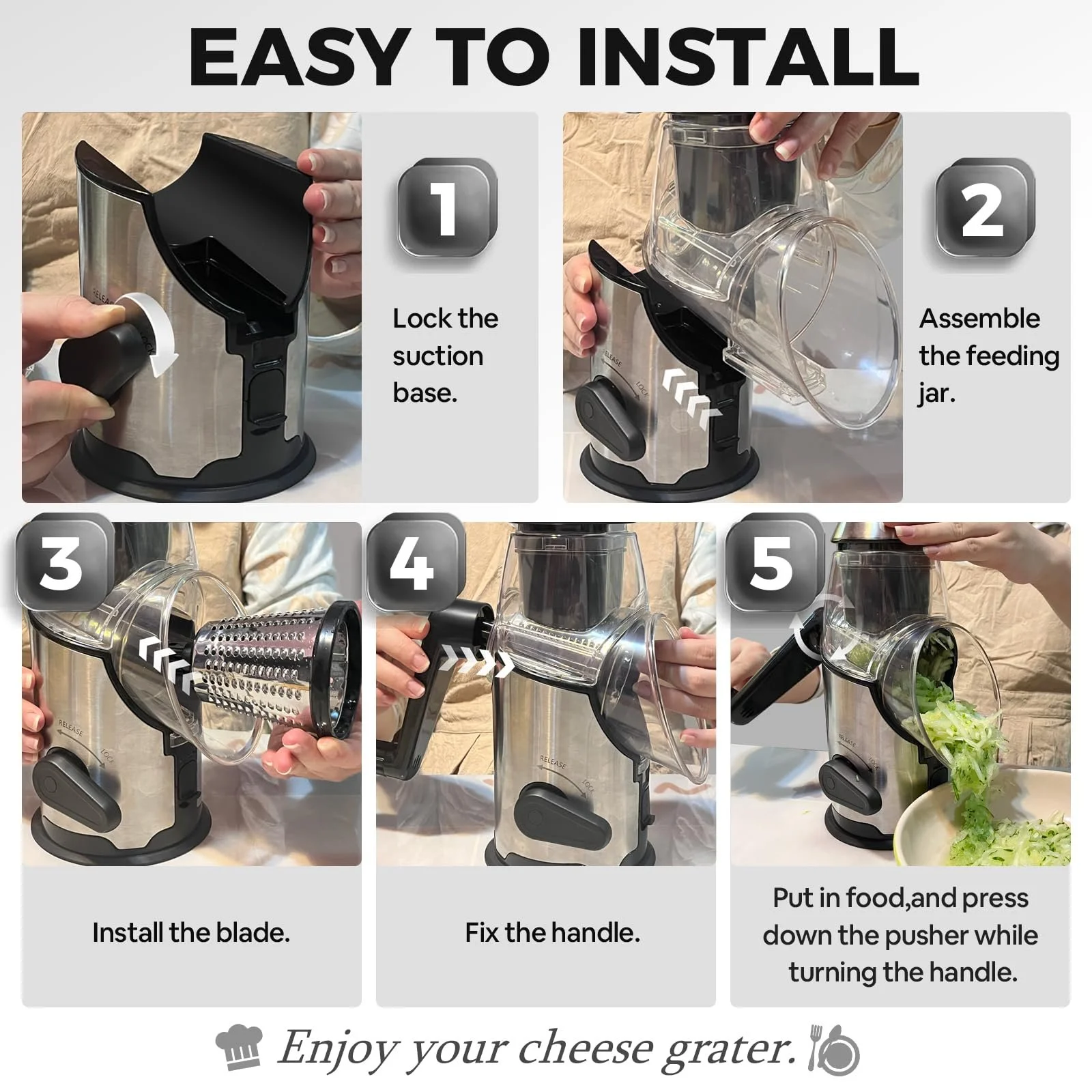 Ручна Тертка-Млин для Сиру з Ручкою, 3 Змінні Лезай, фото №5