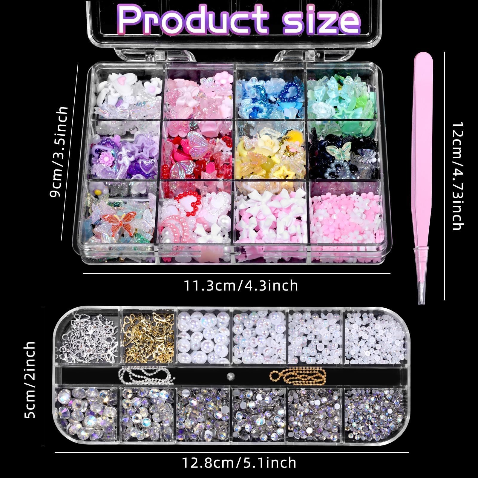 Набір 3D прикрас для нігтів Квітка Бант Місяць Прикраса для нігтів Серце Зірка Напівкруглі намистини та пласкі камені, фото №3