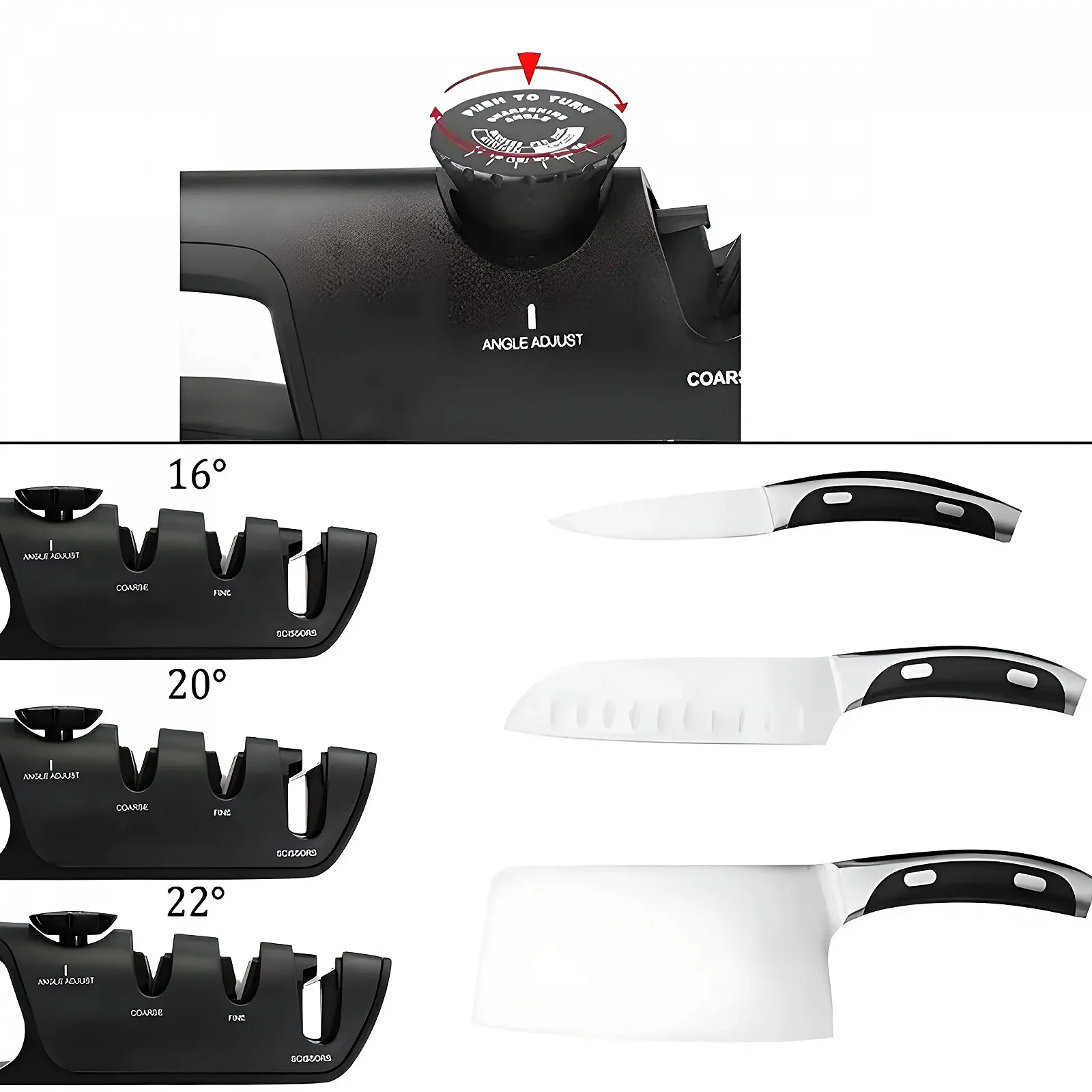 Ручне точило для ножів Retoo 3-ступінчасте для ножиць з регульованим кутом Чорне, фото №7 Ручне точило для ножів Retoo 3-ступінчасте для ножиць з регульованим кутом Чорне, фото №7