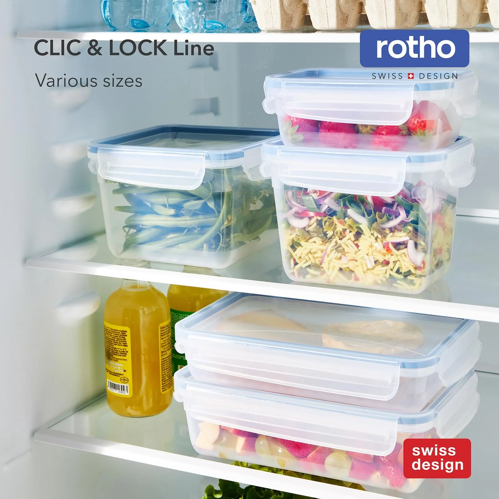 Набір контейнерів для зберігання їжі Rotho Clic & Lock 4 шт. герметичні 0.8 л, 1 л, 1.5 л прозорий/синій, фото №8 Набір контейнерів для зберігання їжі Rotho Clic & Lock 4 шт. герметичні 0.8 л, 1 л, 1.5 л прозорий/синій, фото №8