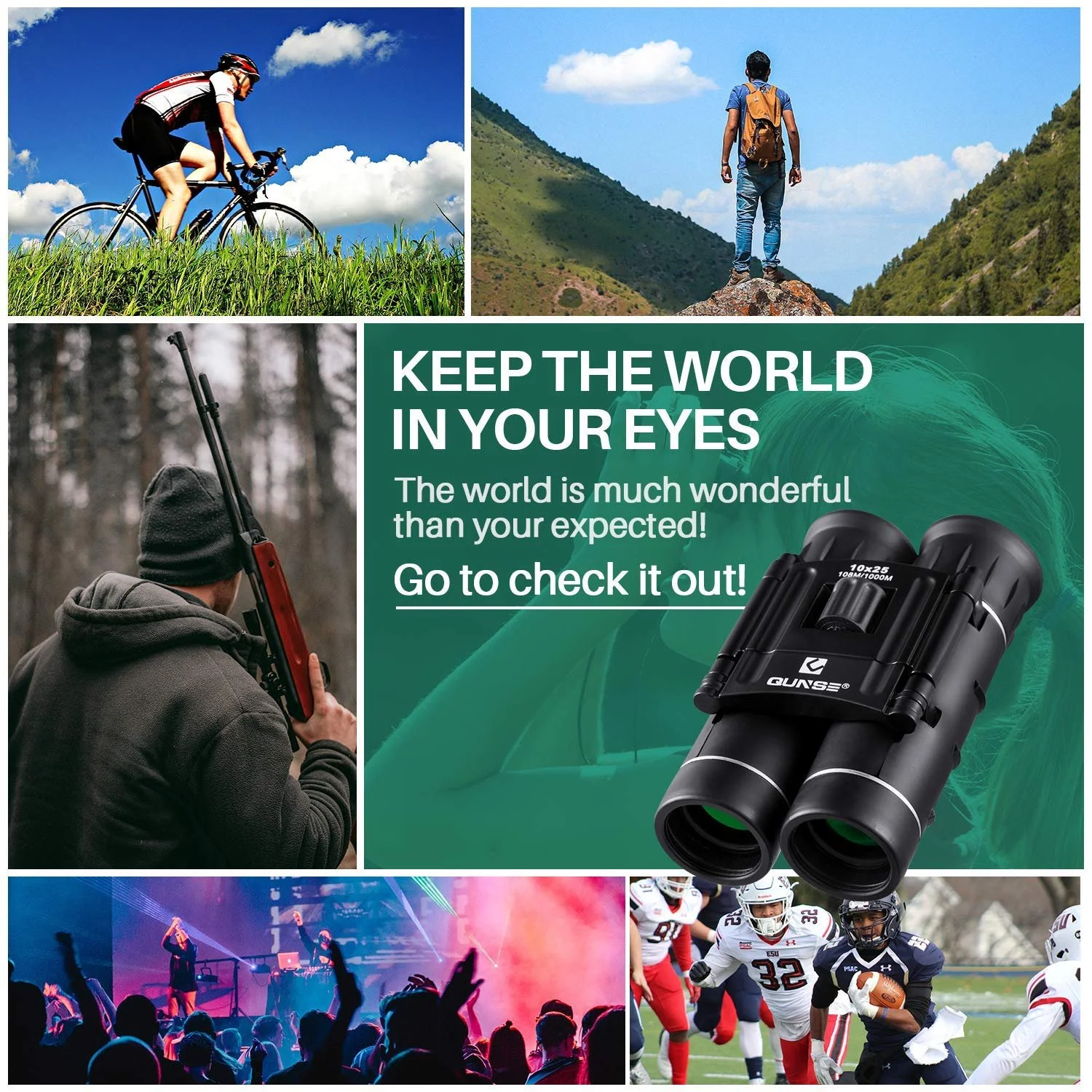Бінокль QUNSE 10x25 компактний водонепроникний, фото №4